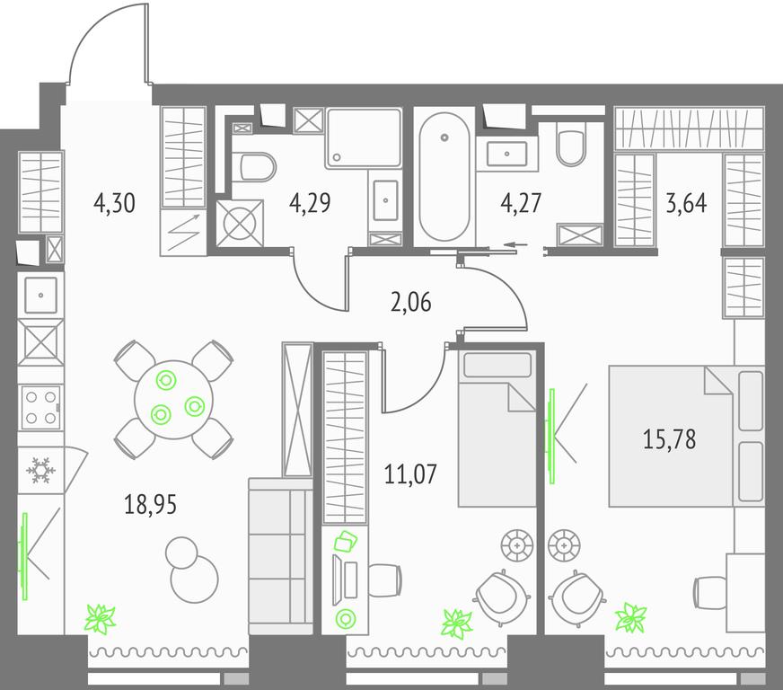 2-BD Apartment Sale, 64.36 sq. m. at Upside Towers, Ogorodny Drive, 4с1, Moscow, Russia #1 2-BD Apartment Sale, 64.36 sq. m. at Upside Towers, Ogorodny Drive, 4с1, Moscow, Russia #1