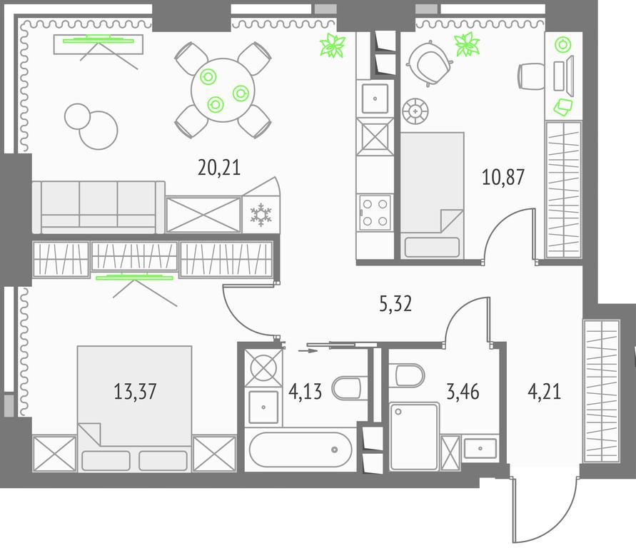 2-BD Apartment Sale, 61.57 sq. m. at Upside Towers, Ogorodny Drive, 4с1, Moscow, Russia #1