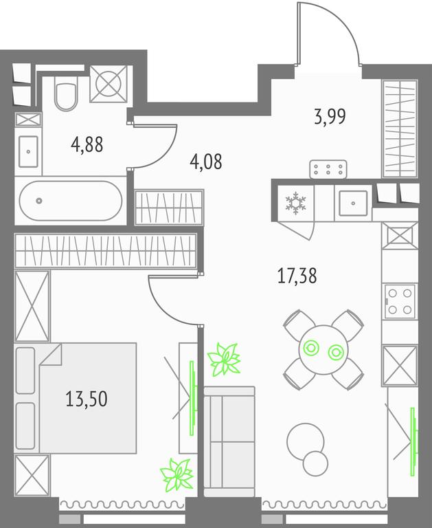 1-BD Apartment Sale, 43.83平方米 at Upside Towers, Ogorodny Drive, 4с1, Moscow, Russia #1