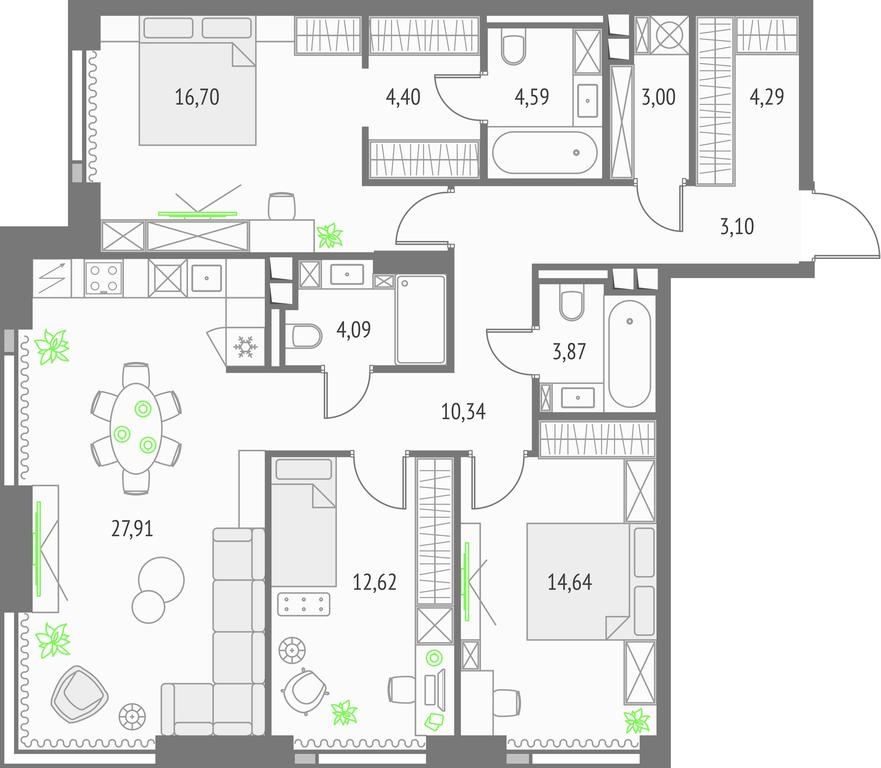 3-BD Apartment Sale, 109.55 sq. m. at Upside Towers, Ogorodny Drive, 4с1, Moscow, Russia #1