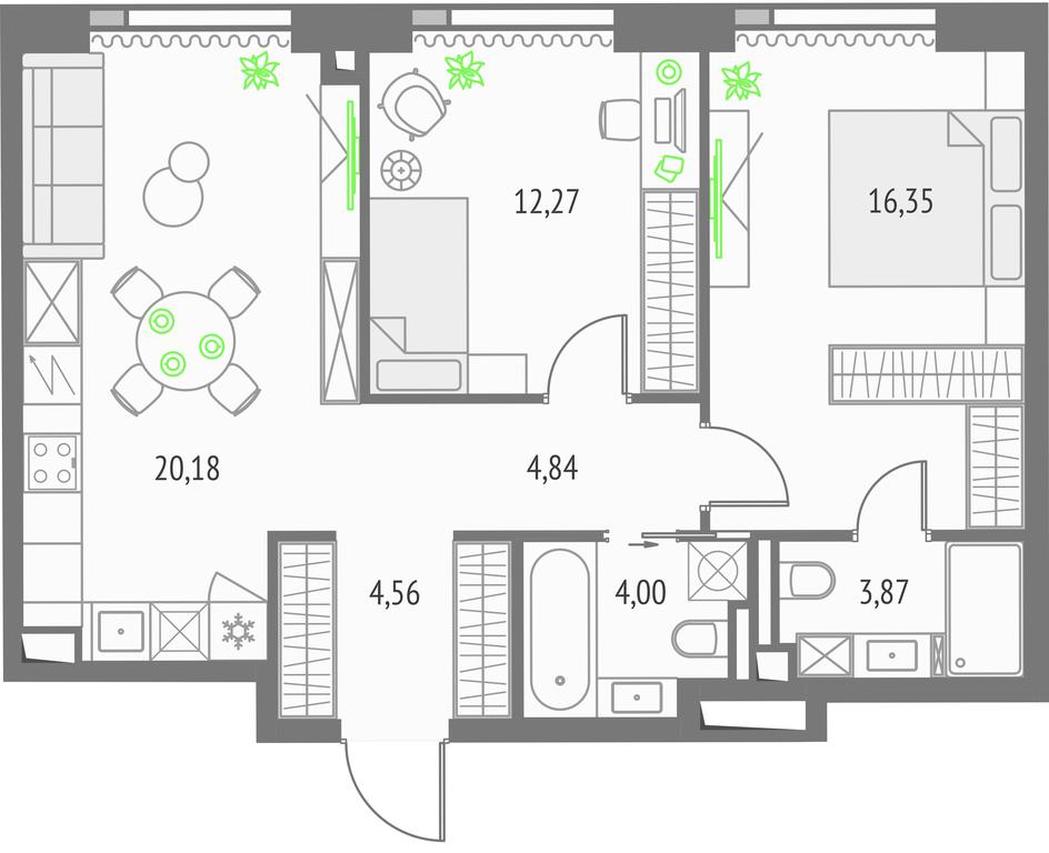 2-BD Apartment Sale, 66.07平方米 at Upside Towers, Ogorodny Drive, 4с1, Moscow, Russia #1 2-BD Apartment Sale, 66.07平方米 at Upside Towers, Ogorodny Drive, 4с1, Moscow, Russia #1