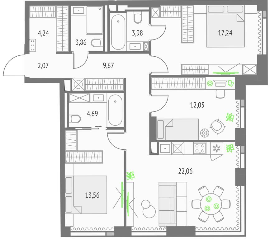 3-BD Apartment Sale, 93.42 sq. m. at Upside Towers, Ogorodny Drive, 4с1, Moscow, Russia #1