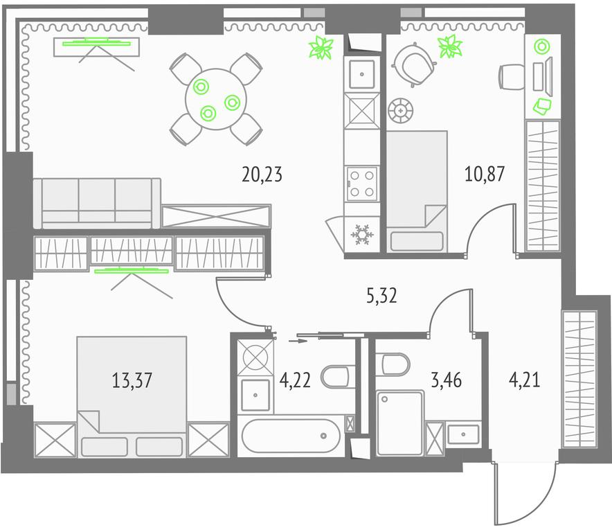 2-BD Apartment Sale, 61.67平方米 at Upside Towers, Ogorodny Drive, 4с1, Moscow, Russia #1 2-BD Apartment Sale, 61.67平方米 at Upside Towers, Ogorodny Drive, 4с1, Moscow, Russia #1