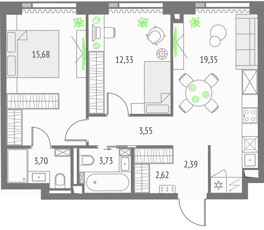 2-BD Apartment Sale, 63.35 sq. m. at Upside Towers, Ogorodny Drive, 4с1, Moscow, Russia #1