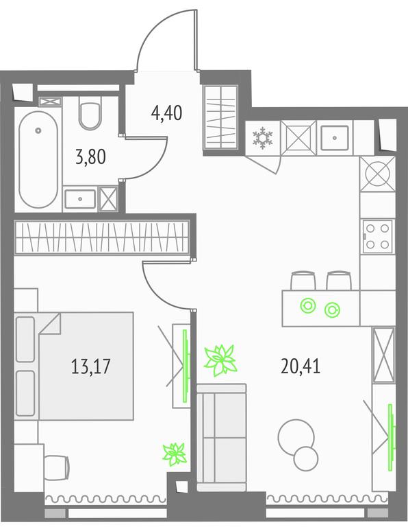 1-BD Apartment Sale, 41.78 sq. m. at Upside Towers, Ogorodny Drive, 4с1, Moscow, Russia #1