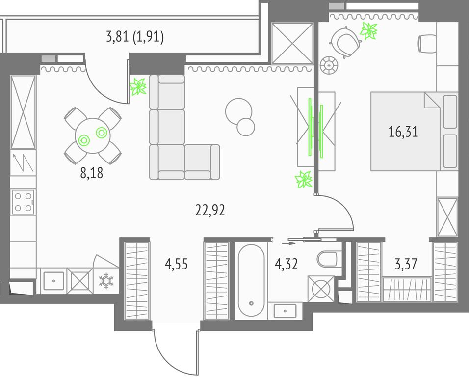2-BD Apartment Sale, 59.65平方米 at Upside Towers, Ogorodny Drive, 4с1, Moscow, Russia #1