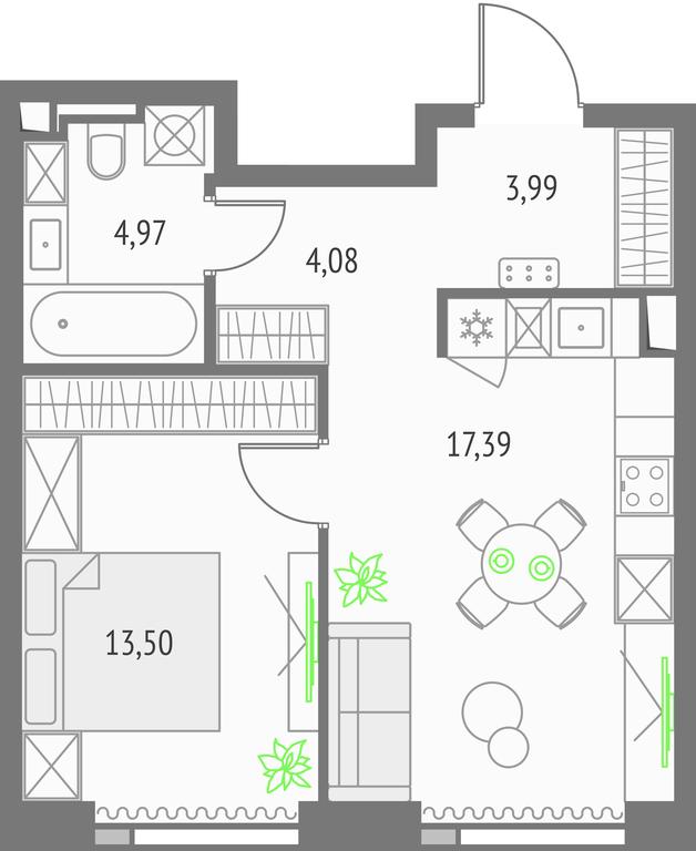 1-BD Apartment Sale, 43.93平方米 at Upside Towers, Ogorodny Drive, 4с1, Moscow, Russia #1