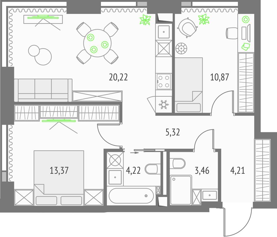 2-BD Apartment Sale, 61.67 sq. m. at Upside Towers, Ogorodny Drive, 4с1, Moscow, Russia #1 2-BD Apartment Sale, 61.67 sq. m. at Upside Towers, Ogorodny Drive, 4с1, Moscow, Russia #1