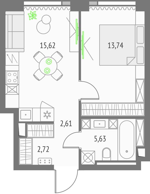 1-BD Apartment Sale, 40.32 sq. m. at Upside Towers, Ogorodny Drive, 4с1, Moscow, Russia #1