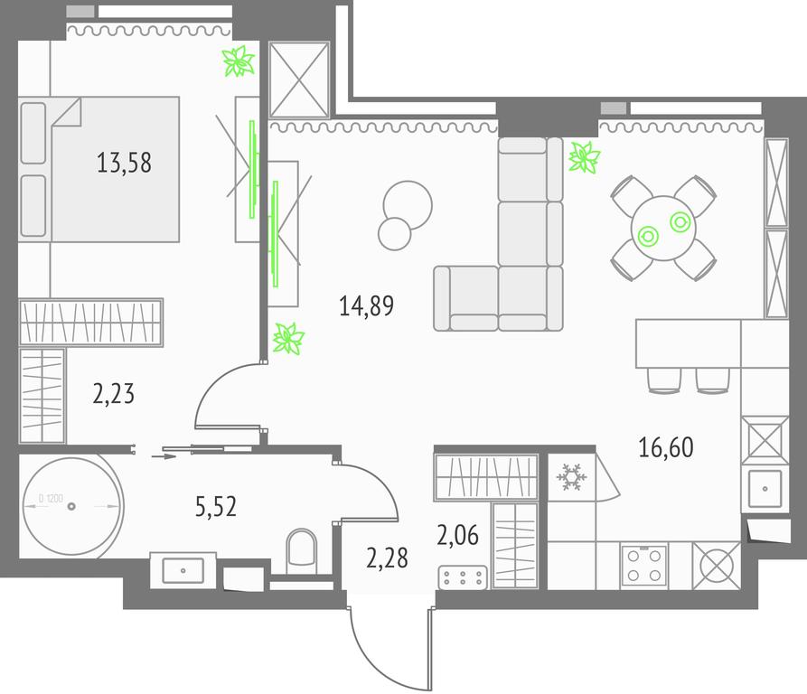 2-BD Apartment Sale, 57.16平方米 at Upside Towers, Ogorodny Drive, 4с1, Moscow, Russia #1 2-BD Apartment Sale, 57.16平方米 at Upside Towers, Ogorodny Drive, 4с1, Moscow, Russia #1