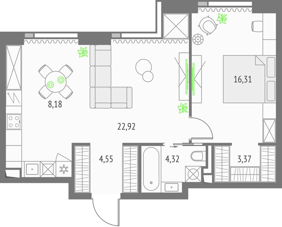 2-BD Apartment Sale, 59.65平方米 at Upside Towers, Ogorodny Drive, 4с1, Moscow, Russia #1 2-BD Apartment Sale, 59.65平方米 at Upside Towers, Ogorodny Drive, 4с1, Moscow, Russia #1