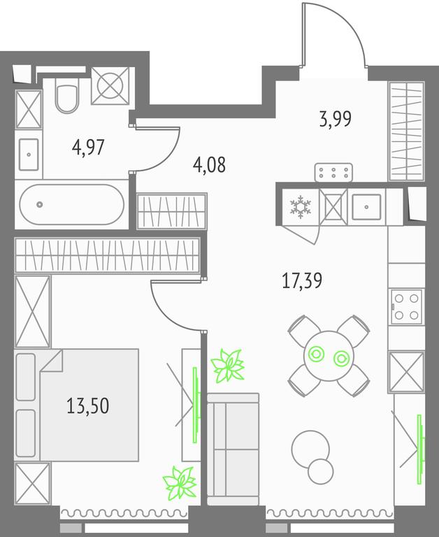 1-BD Apartment Sale, 43.93平方米 at Upside Towers, Ogorodny Drive, 4с1, Moscow, Russia #1 1-BD Apartment Sale, 43.93平方米 at Upside Towers, Ogorodny Drive, 4с1, Moscow, Russia #1