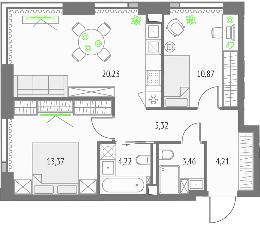 2-BD Apartment Sale, 61.67平方米 at Upside Towers, Ogorodny Drive, 4с1, Moscow, Russia #1 2-BD Apartment Sale, 61.67平方米 at Upside Towers, Ogorodny Drive, 4с1, Moscow, Russia #1