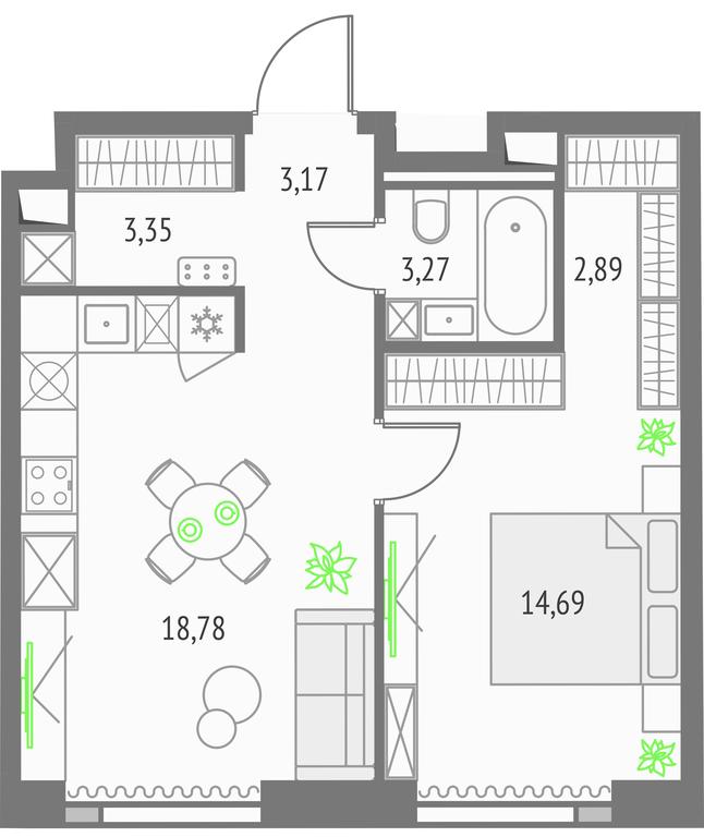 1-BD Apartment Sale, 46.15 sq. m. at Upside Towers, Ogorodny Drive, 4с1, Moscow, Russia #1