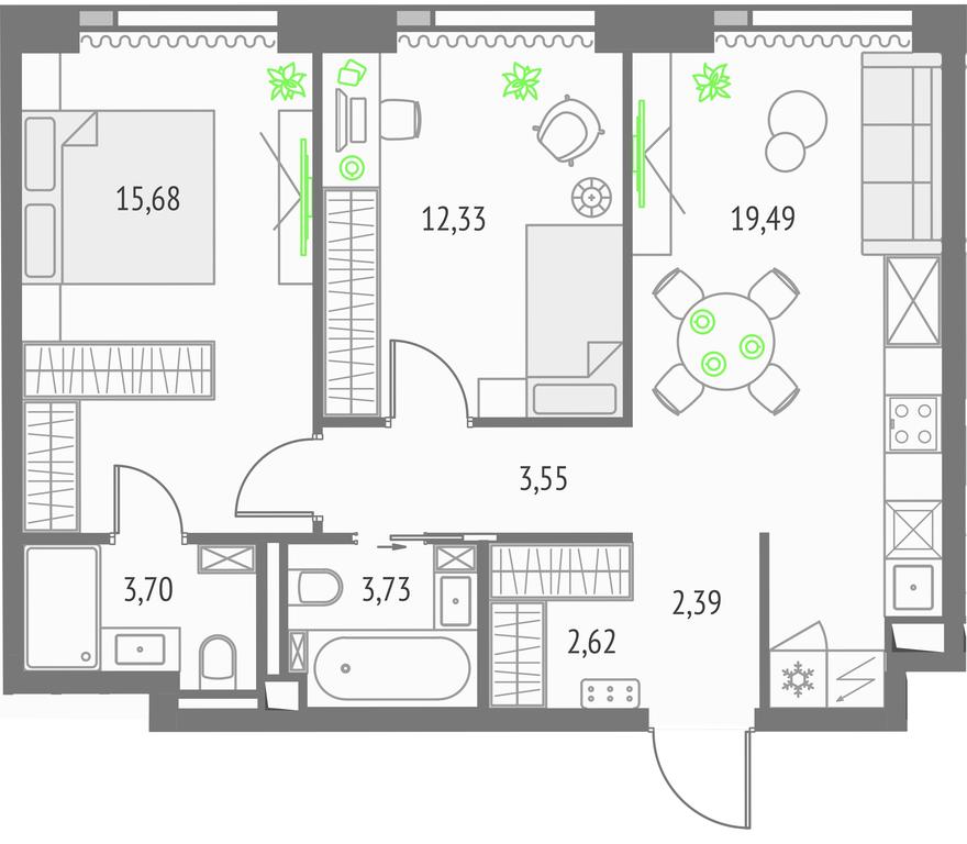 2-BD Apartment Sale, 63.49 sq. m. at Upside Towers, Ogorodny Drive, 4с1, Moscow, Russia #1 2-BD Apartment Sale, 63.49 sq. m. at Upside Towers, Ogorodny Drive, 4с1, Moscow, Russia #1