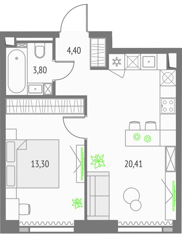 1-BD Apartment Sale, 41.91 sq. m. at Upside Towers, Ogorodny Drive, 4с1, Moscow, Russia #1