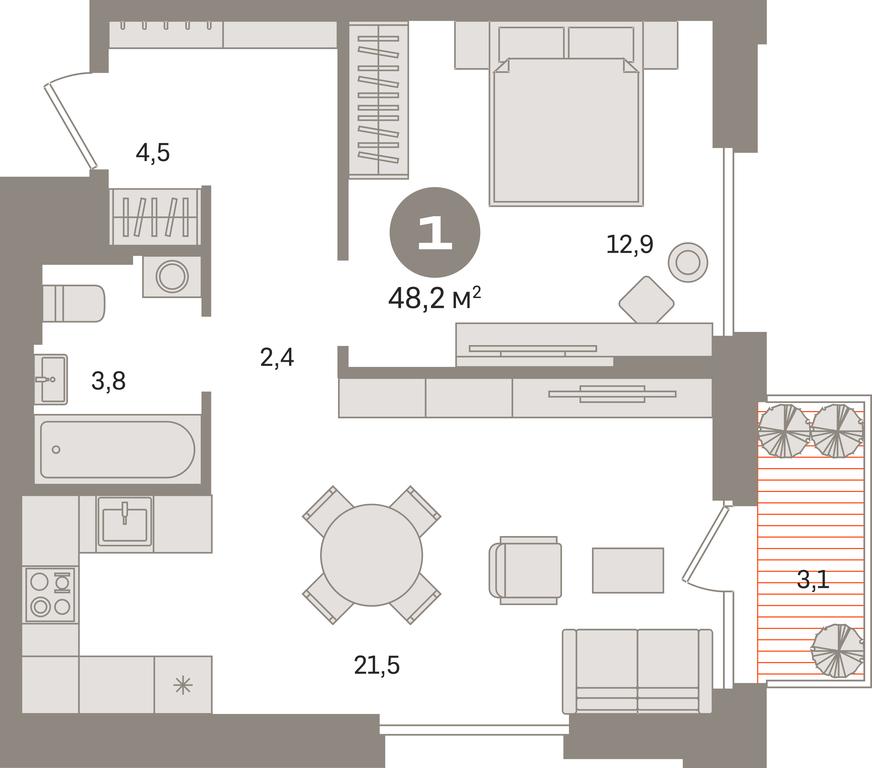 1-BD Apartment Sale, 48.2 sq. m. at Kvartal Gercena, zhiloy kompleks Kvartal Gertsena, Moscow, Russia #1
