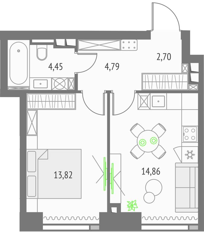 1-BD Apartment Sale, 40.62平方米 at Upside Towers, Ogorodny Drive, 4с1, Moscow, Russia #1