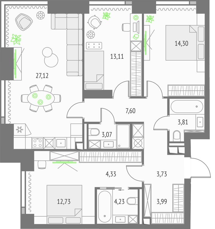 3-BD Apartment Sale, 98.02平方米 at Upside Towers, Ogorodny Drive, 4с1, Moscow, Russia #1 3-BD Apartment Sale, 98.02平方米 at Upside Towers, Ogorodny Drive, 4с1, Moscow, Russia #1