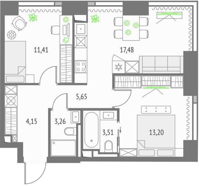 2-BD Apartment Sale, 58.66 sq. m. at Upside Towers, Ogorodny Drive, 4с1, Moscow, Russia #1 2-BD Apartment Sale, 58.66 sq. m. at Upside Towers, Ogorodny Drive, 4с1, Moscow, Russia #1