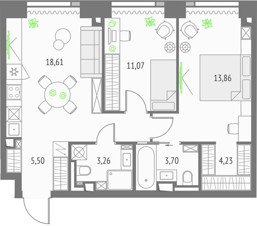 2-BD Apartment Sale, 64.03平方米 at Upside Towers, Ogorodny Drive, 4с1, Moscow, Russia #1 2-BD Apartment Sale, 64.03平方米 at Upside Towers, Ogorodny Drive, 4с1, Moscow, Russia #1