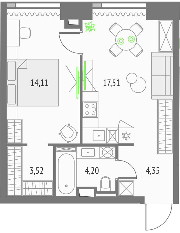 1-BD Apartment Sale, 43.69平方米 at Upside Towers, Ogorodny Drive, 4с1, Moscow, Russia #1 1-BD Apartment Sale, 43.69平方米 at Upside Towers, Ogorodny Drive, 4с1, Moscow, Russia #1
