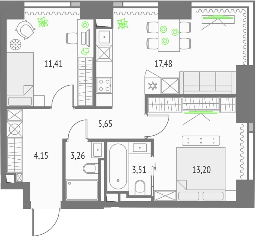 2-BD Apartment Sale, 58.66 sq. m. at Upside Towers, Ogorodny Drive, 4с1, Moscow, Russia #1 2-BD Apartment Sale, 58.66 sq. m. at Upside Towers, Ogorodny Drive, 4с1, Moscow, Russia #1