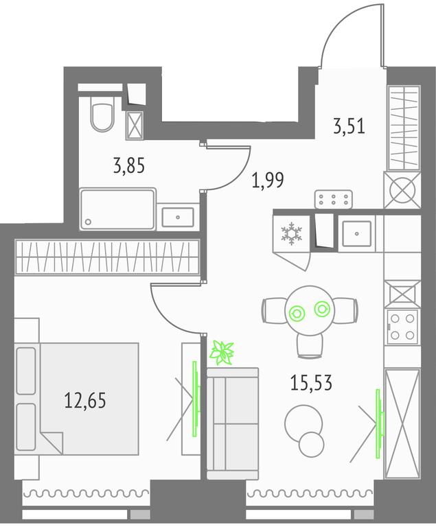 1-BD Apartment Sale, 37.53 sq. m. at Upside Towers, Ogorodny Drive, 4с1, Moscow, Russia #1