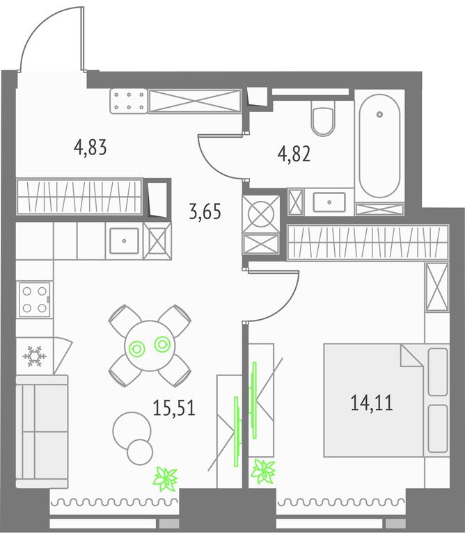 1-BD Apartment Sale, 42.92 sq. m. at Upside Towers, Ogorodny Drive, 4с1, Moscow, Russia #1