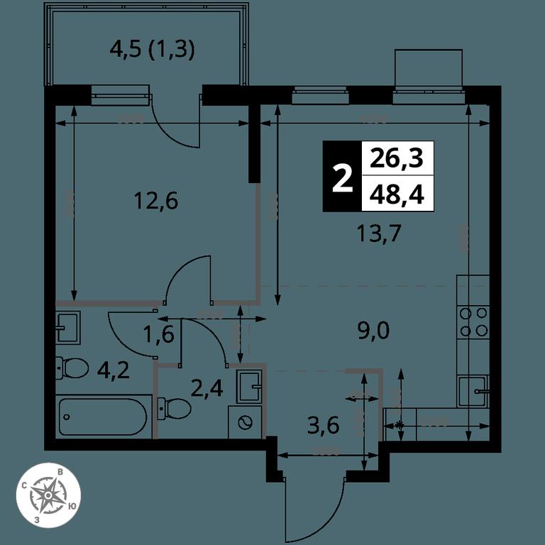 2-BD Apartment Sale, 48.4平方米 at 1 Izmajlovskij, Montazhnaya Street, 8с13, Moscow, Russia #2 2-BD Apartment Sale, 48.4平方米 at 1 Izmajlovskij, Montazhnaya Street, 8с13, Moscow, Russia #2