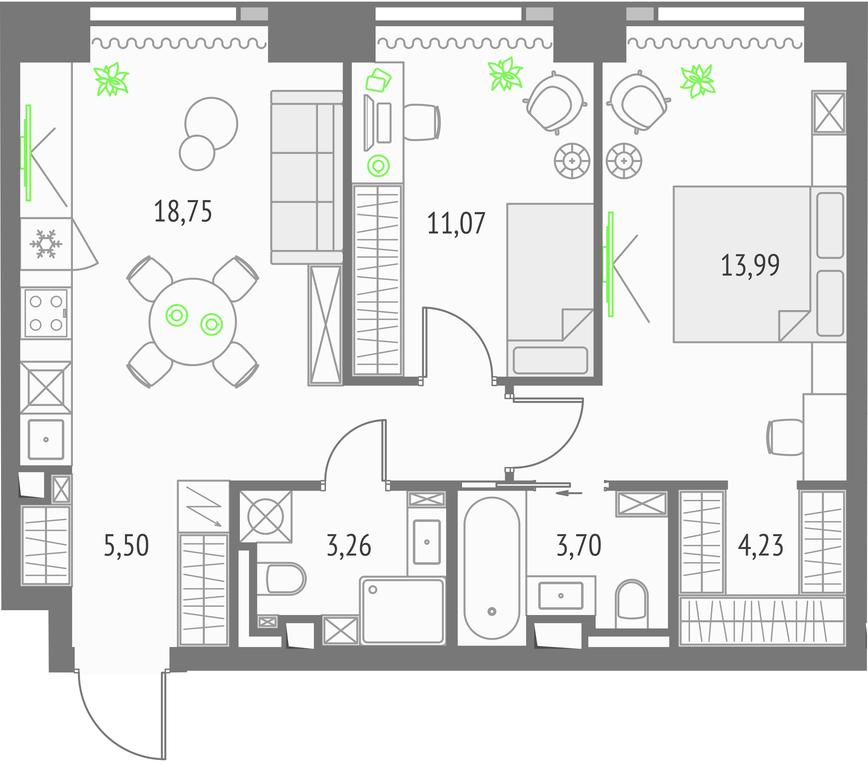 2-BD Apartment Sale, 64.3 sq. m. at Upside Towers, Ogorodny Drive, 4с1, Moscow, Russia #1