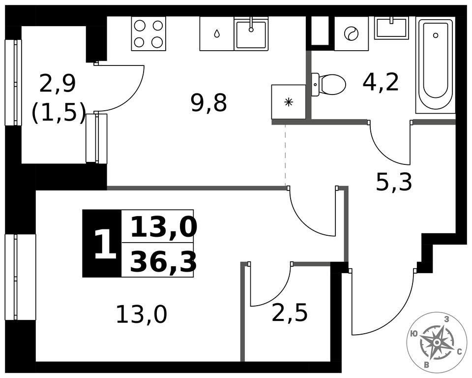 1-BD Apartment Sale, 36.3平方米 at 1 Izmajlovskij, Montazhnaya Street, 8с13, Moscow, Russia #1 1-BD Apartment Sale, 36.3平方米 at 1 Izmajlovskij, Montazhnaya Street, 8с13, Moscow, Russia #1