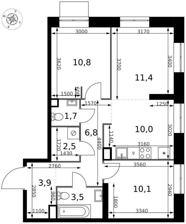 3-BD Apartment Sale, 60.7 sq. m. at 1 Izmajlovskij, Montazhnaya Street, 8с13, Moscow, Russia #2 3-BD Apartment Sale, 60.7 sq. m. at 1 Izmajlovskij, Montazhnaya Street, 8с13, Moscow, Russia #2