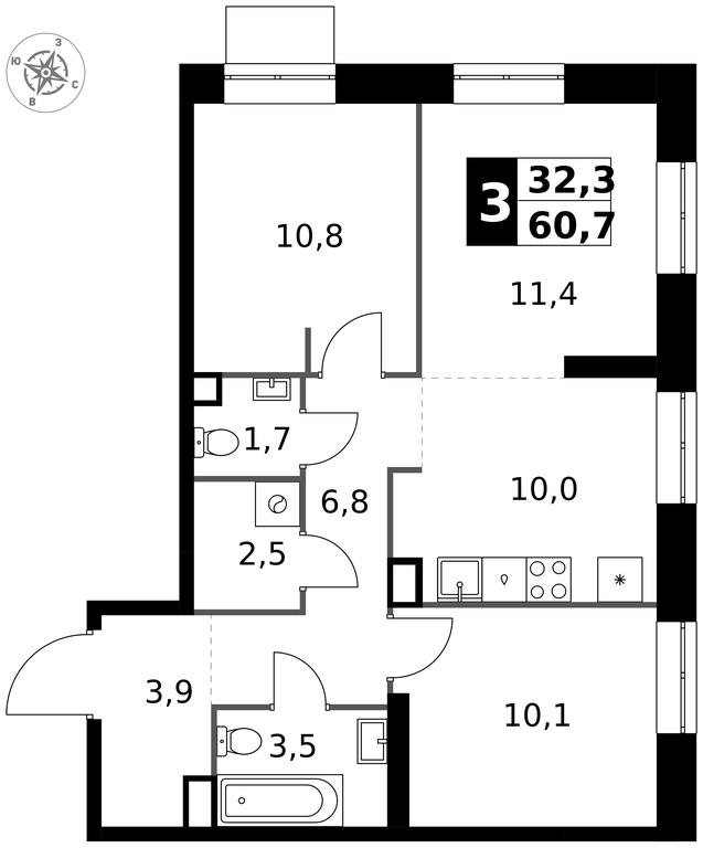 3-BD Apartment Sale, 60.7 sq. m. at 1 Izmajlovskij, Montazhnaya Street, 8с13, Moscow, Russia #1 3-BD Apartment Sale, 60.7 sq. m. at 1 Izmajlovskij, Montazhnaya Street, 8с13, Moscow, Russia #1