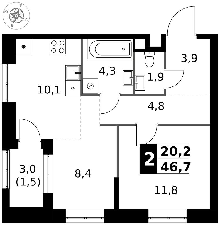 2-BD Apartment Sale, 46.7 sq. m. at 1 Izmajlovskij, Montazhnaya Street, 8с13, Moscow, Russia #1 2-BD Apartment Sale, 46.7 sq. m. at 1 Izmajlovskij, Montazhnaya Street, 8с13, Moscow, Russia #1