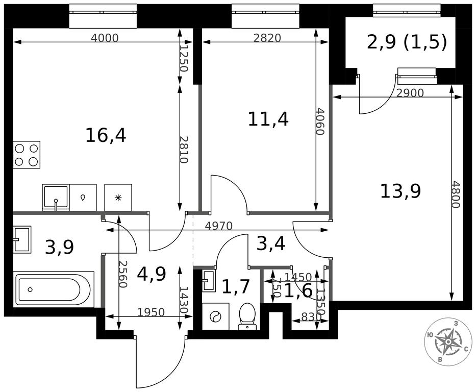 2-BD Apartment Sale, 58.7 sq. m. at 1 Izmajlovskij, Montazhnaya Street, 8с13, Moscow, Russia #2
