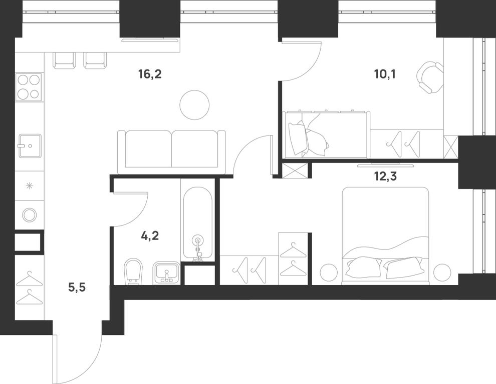 2-BD Apartment Sale, 48.3平方米 at Voice Towers, 1st Grayvoronovsky Drive, Moscow, Russia #1 2-BD Apartment Sale, 48.3平方米 at Voice Towers, 1st Grayvoronovsky Drive, Moscow, Russia #1