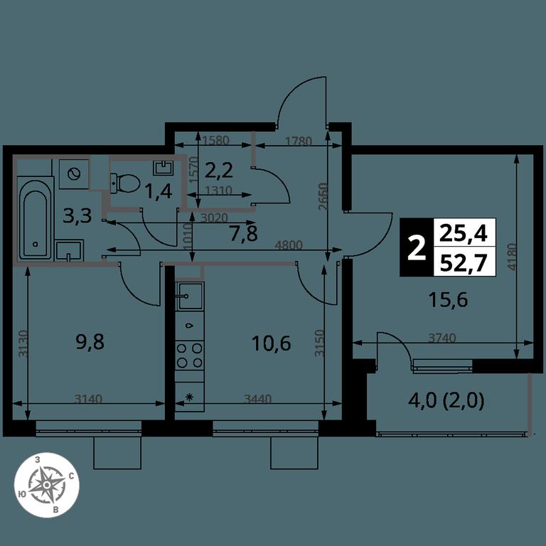 2-BD Apartment Sale, 52.7 sq. m. at Pervy Yuzhny, zhiloy kompleks Pervy Yuzhny, Leninskiy City District, Moscow Region, Russia #2
