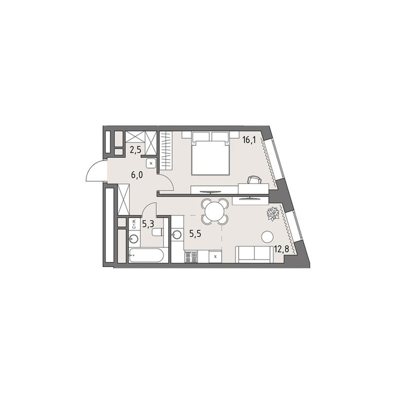 2-BD Apartment Sale, 48.1平方米 at Rodina Park, Vereyskaya Street, 12, Moscow, Russia #1