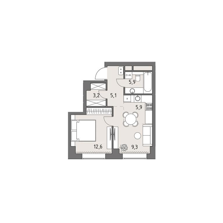 1-BD Apartment Sale, 41.8平方米 at Rodina Park, Vereyskaya Street, 12, Moscow, Russia #1