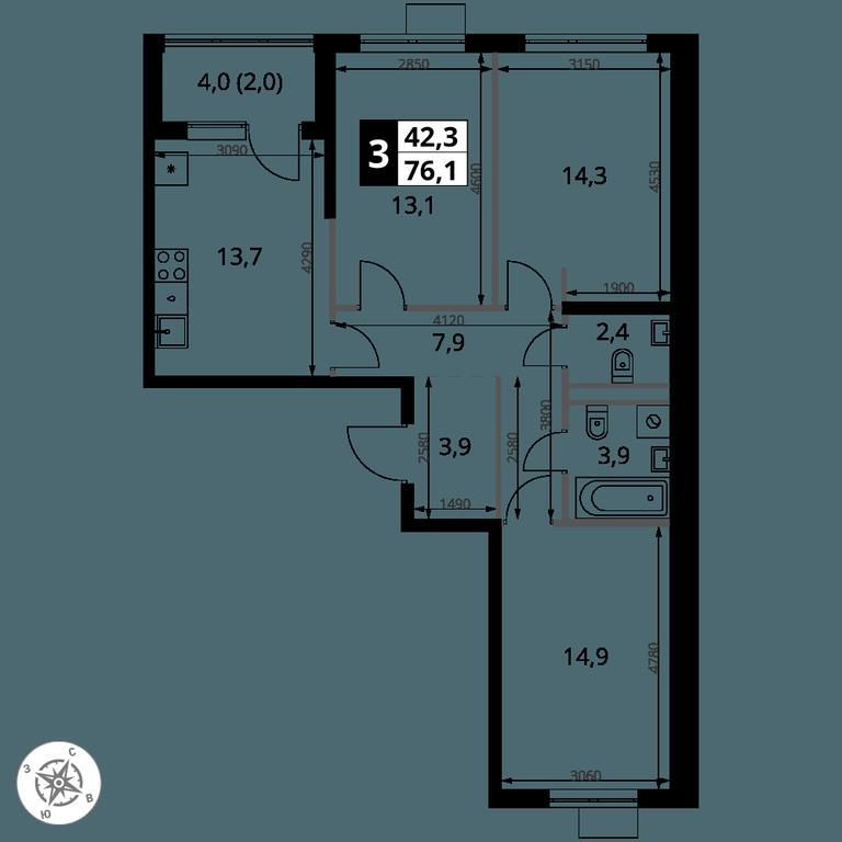 Продажа 3-комн. квартиры, 76,1 м² в ЖК «1-й Ясеневский», квартал № 24, поселение Мосрентген, Москва, Россия #1 Продажа 3-комн. квартиры, 76,1 м² в ЖК «1-й Ясеневский», квартал № 24, поселение Мосрентген, Москва, Россия #1