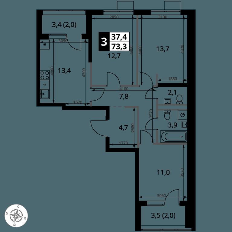 Продажа 3-комн. квартиры, 73,3 м² в ЖК «1-й Ясеневский», квартал № 24, поселение Мосрентген, Москва, Россия #1 Продажа 3-комн. квартиры, 73,3 м² в ЖК «1-й Ясеневский», квартал № 24, поселение Мосрентген, Москва, Россия #1