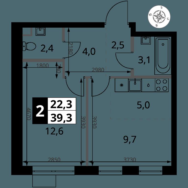 2-BD Apartment Sale, 39.3 sq. m. at 1 Yasenevskij, Kvartal № 24, Mosrentgen Settlement, Moscow, Russia #1