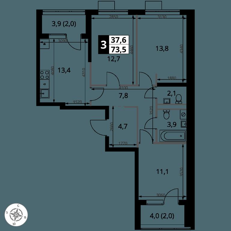 3-BD Apartment Sale, 73.5平方米 at 1 Yasenevskij, Kvartal № 24, Mosrentgen Settlement, Moscow, Russia #1 3-BD Apartment Sale, 73.5平方米 at 1 Yasenevskij, Kvartal № 24, Mosrentgen Settlement, Moscow, Russia #1