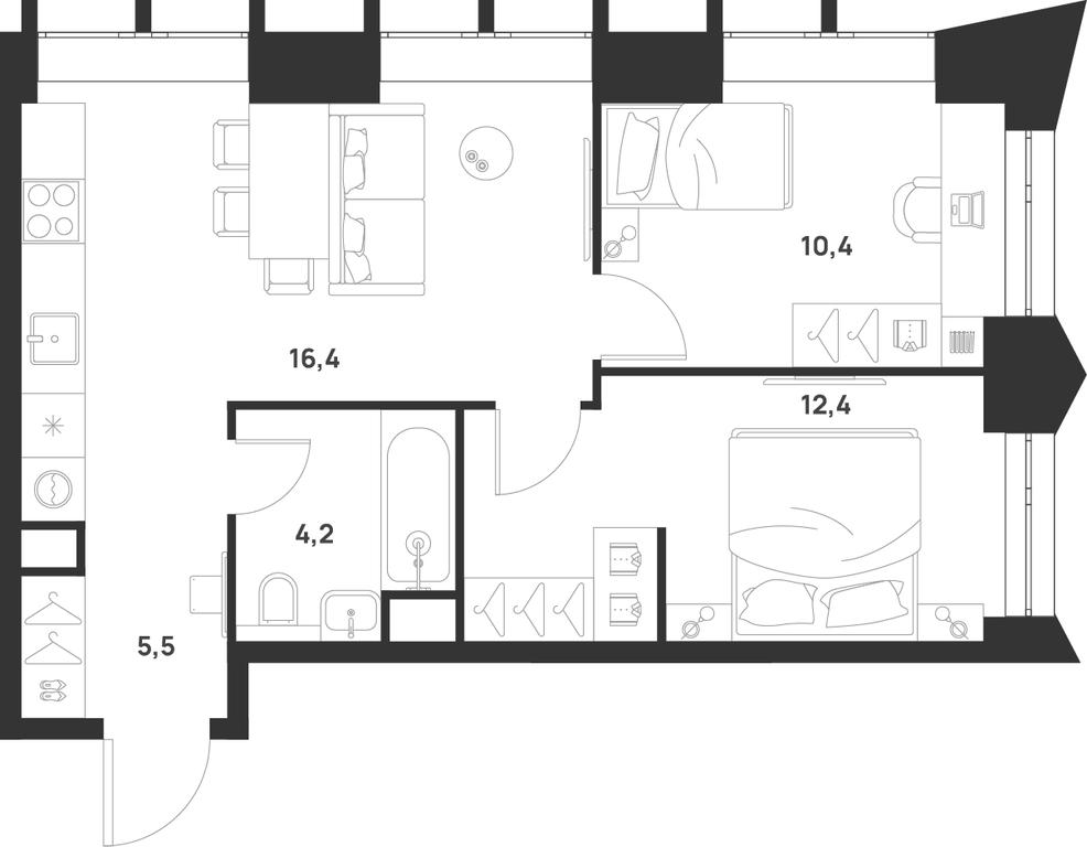 2-BD Apartment Sale, 48.9 sq. m. at Voice Towers, 1st Grayvoronovsky Drive, Moscow, Russia #1