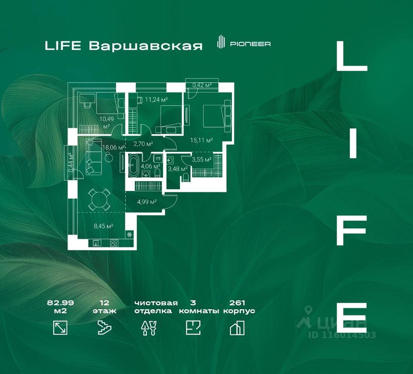2-BD Apartment Sale, 82.99 sq. m. at LIFE Varshavskaya, Kashirsky Drive, Moscow, Russia #1