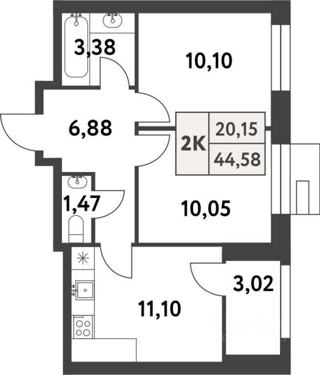 1-BD Apartment Sale, 44.5 sq. m. at Smart Garden (Smart Garden), 5-ya ulitsa Lesnyye Polyany, posyolok Gazoprovod, Kommunarka District, Novomoskovskiy Administrative Okrug, Moscow, Russia #1