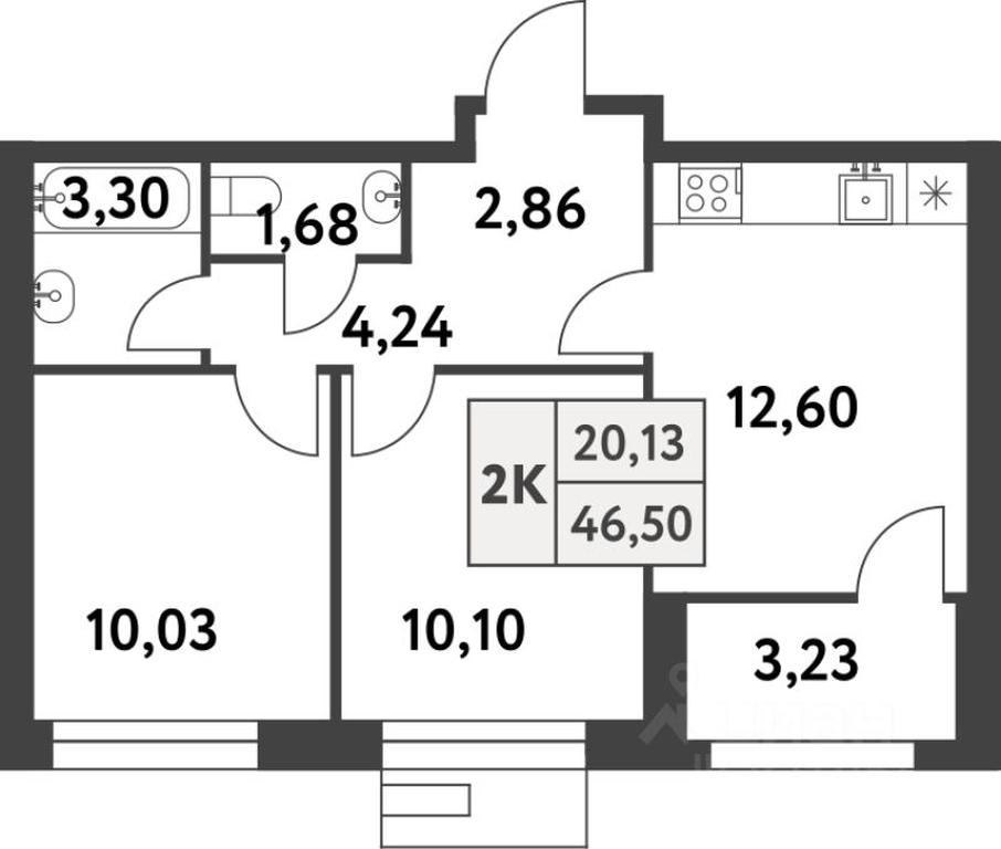 1-BD Apartment Sale, 47 sq. m. at Smart Garden (Smart Garden), 5-ya ulitsa Lesnyye Polyany, posyolok Gazoprovod, Kommunarka District, Novomoskovskiy Administrative Okrug, Moscow, Russia #1