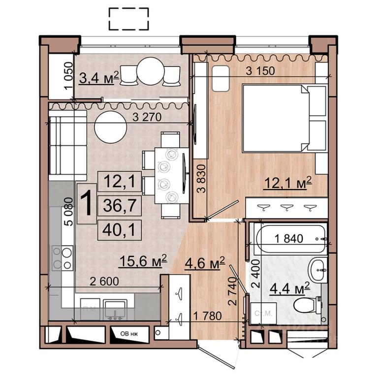 Apartment Sale, 40.1平方米 at Grand Komfort, Gudkova Street, Zhukovsky, Moscow Region, Russia #1
