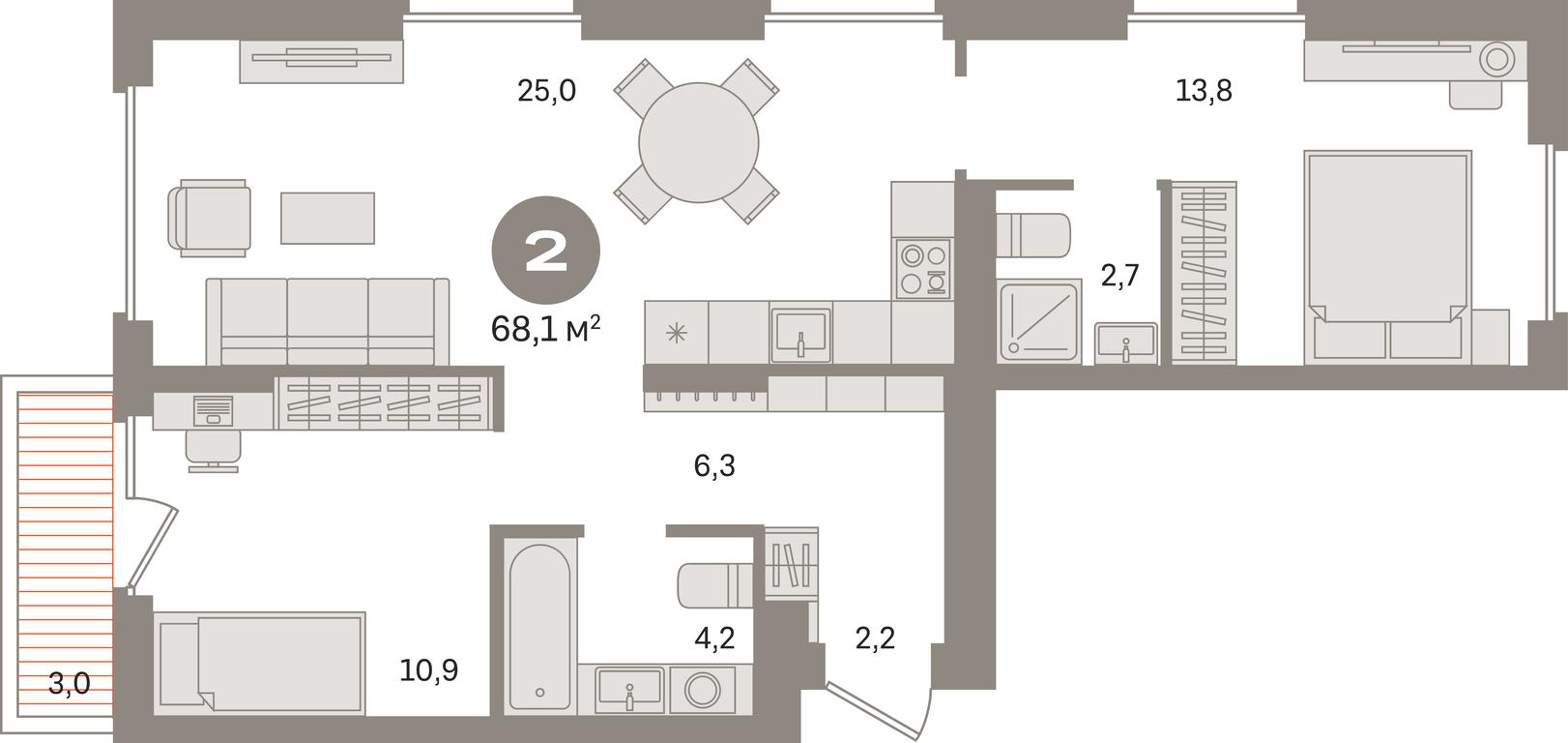 2-BD Apartment Sale, 68.1 sq. m. at Pervy kvartal, Kalinovaya ulitsa, derevnya Sapronovo, Leninskiy City District, Moscow Region, Russia #1